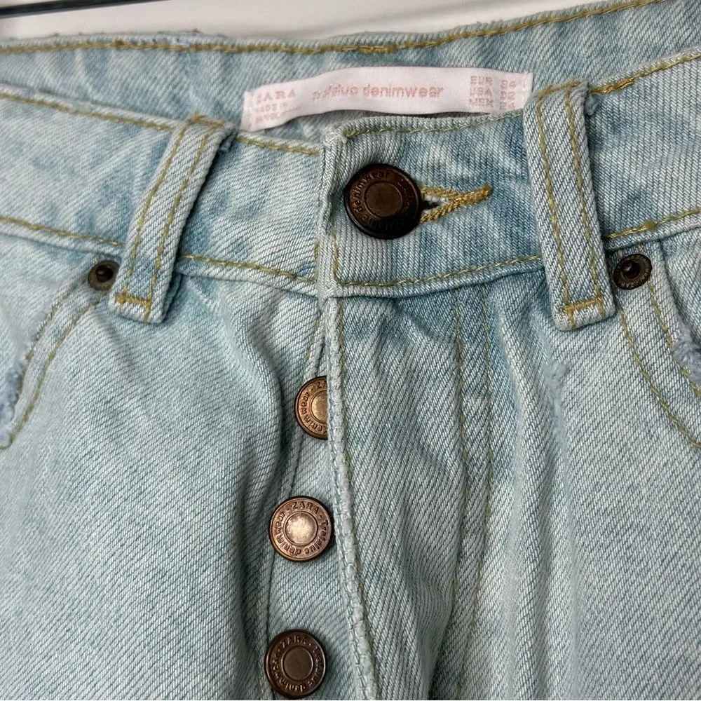 Zara denim jean ripped distressed mom shorts 100% cotton NEW NWT‎